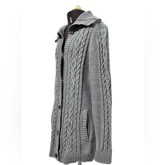 L.L. Bean Gray Chunky Cable Knit Button Up Cardigan Sweater Size S - Picture 2 of 13